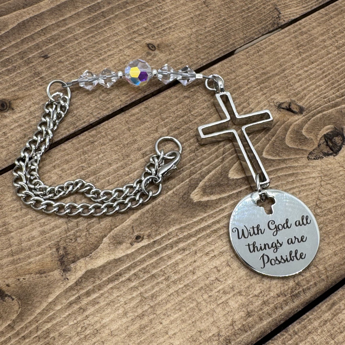 With God All Things Are Possible Suncatcher Cross Car Charm Gift