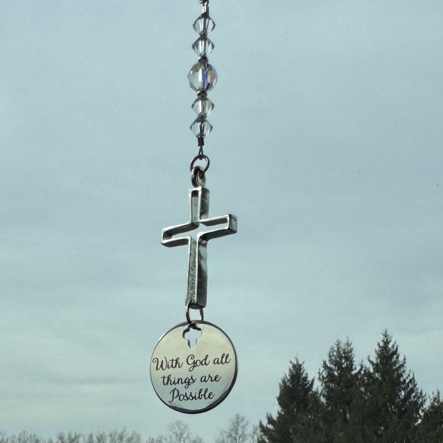 With God All Things Are Possible Suncatcher Cross Car Charm Gift