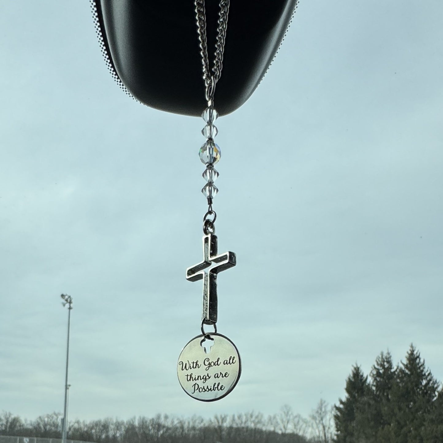 With God All Things Are Possible Suncatcher Cross Car Charm Gift