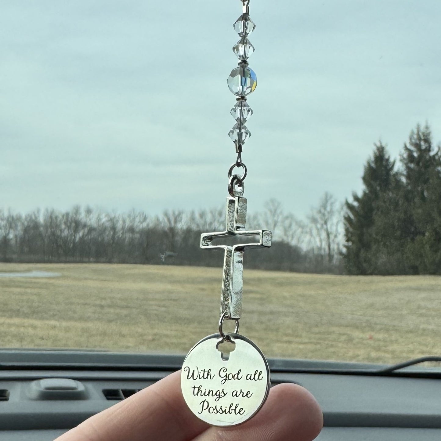 With God All Things Are Possible Suncatcher Cross Car Charm Gift