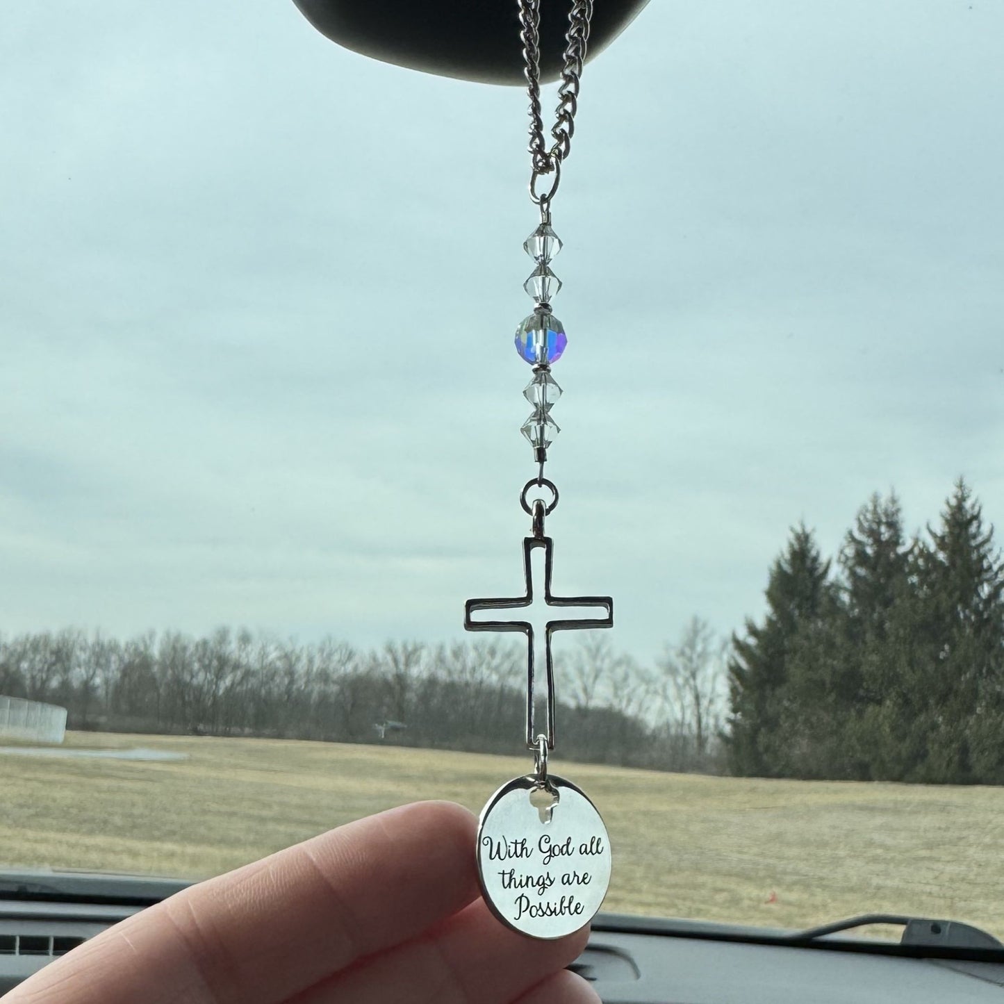 With God All Things Are Possible Suncatcher Cross Car Charm Gift
