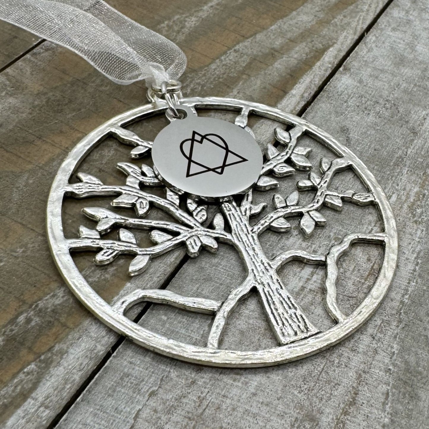 Heart Triangle Adoption Symbol Tree Of Life Silver Ornament, Adoption Gotcha Day Gift, Adoption Anniversary Gift