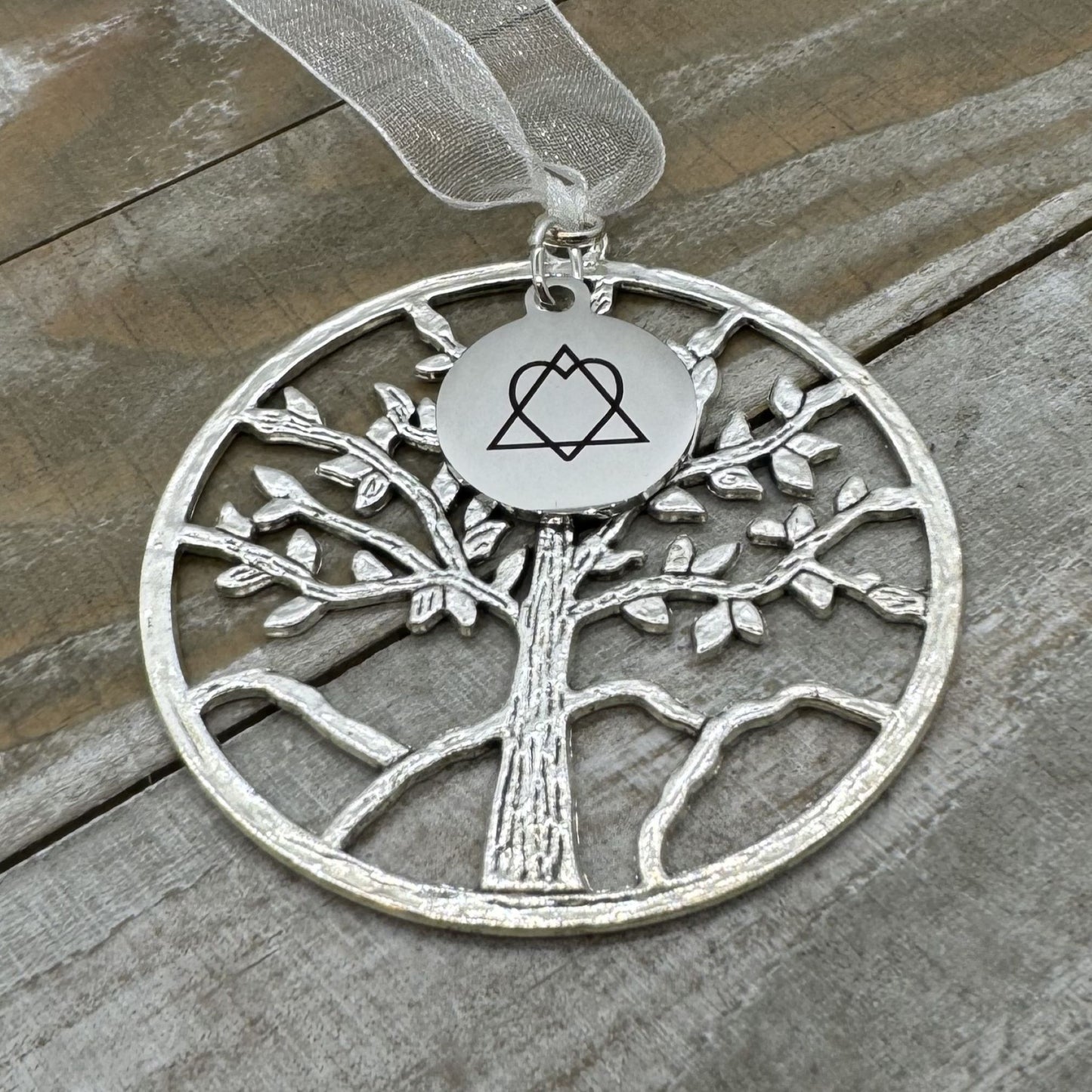 Heart Triangle Adoption Symbol Tree Of Life Silver Ornament, Adoption Gotcha Day Gift, Adoption Anniversary Gift