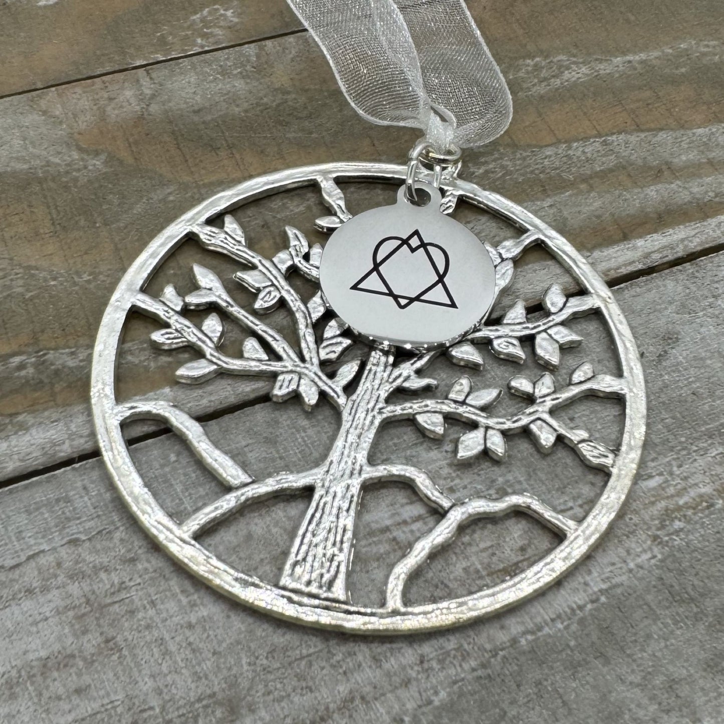 Heart Triangle Adoption Symbol Tree Of Life Silver Ornament, Adoption Gotcha Day Gift, Adoption Anniversary Gift