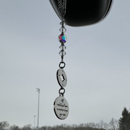 All Roads Lead Home No Matter Where You Roam Crystal Suncatcher Rear View Mirror Car Charm, Graduation Going Away Gift