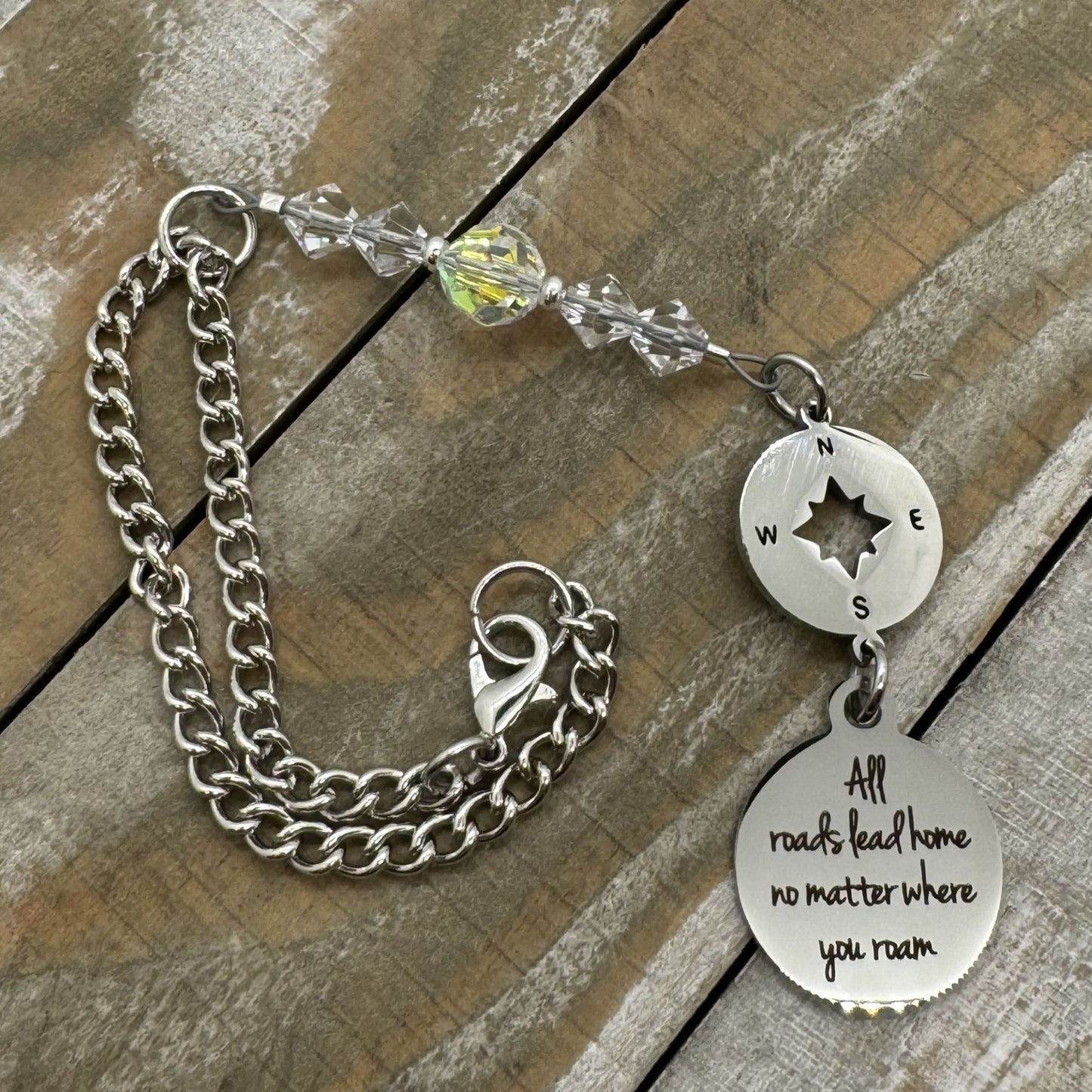 All Roads Lead Home No Matter Where You Roam Crystal Suncatcher Rear View Mirror Car Charm, Graduation Going Away Gift
