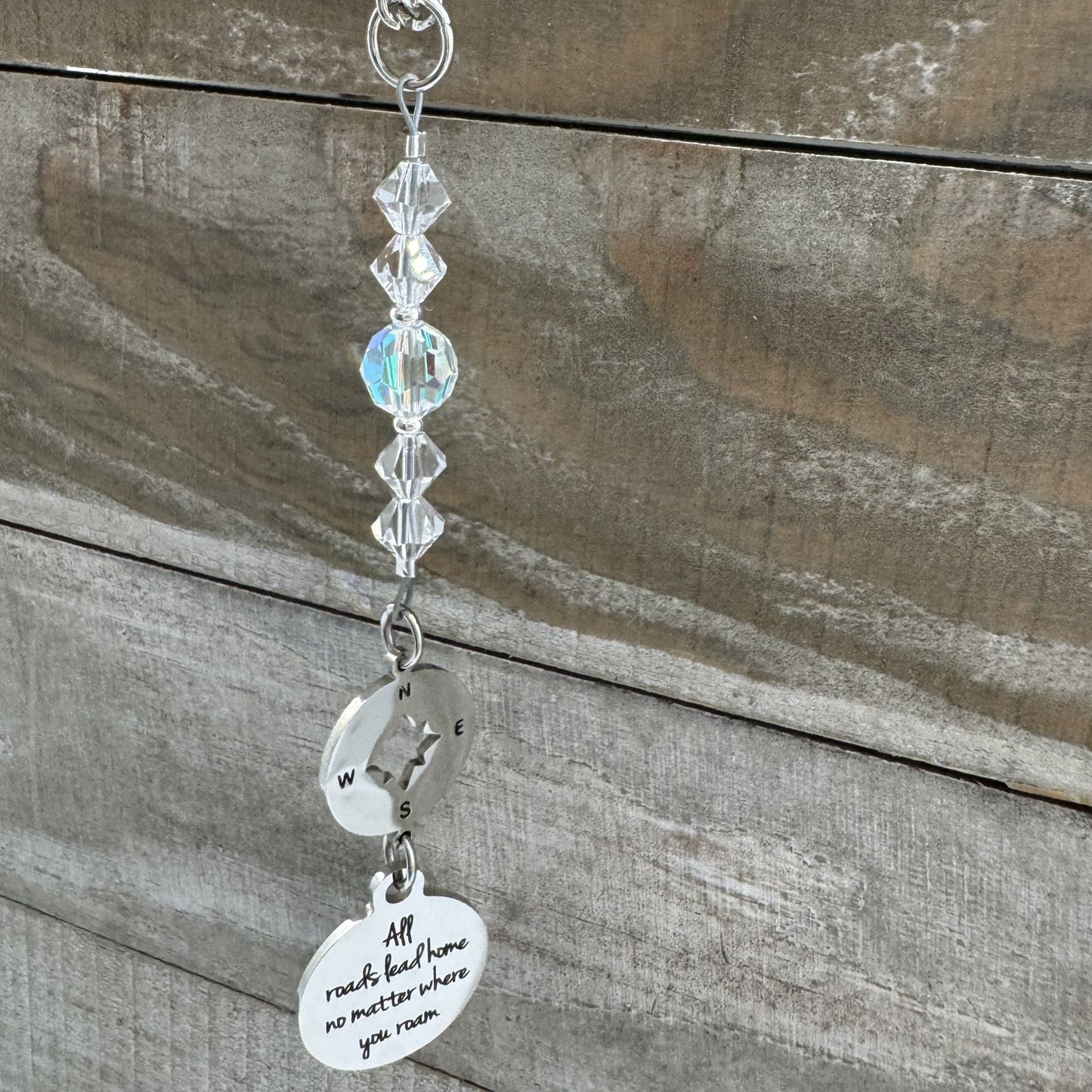 All Roads Lead Home No Matter Where You Roam Crystal Suncatcher Rear View Mirror Car Charm, Graduation Going Away Gift