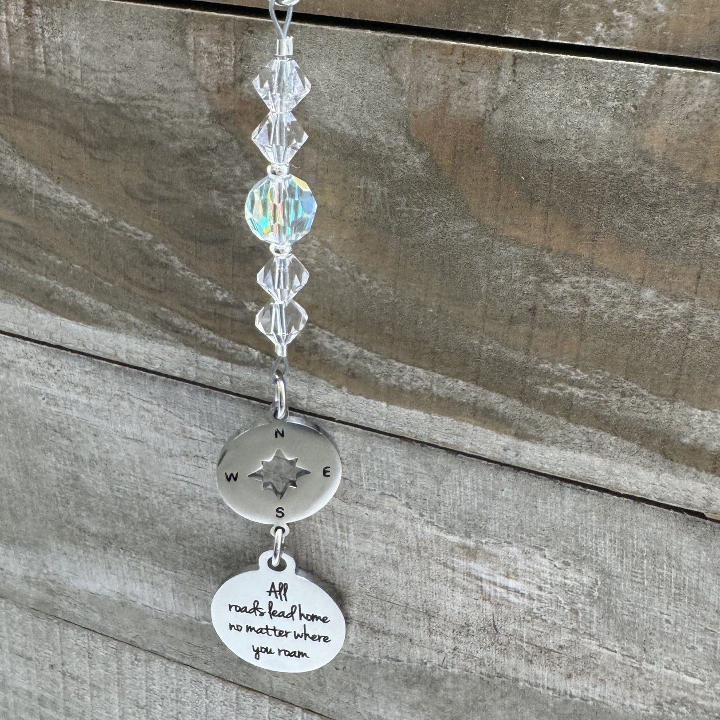 All Roads Lead Home No Matter Where You Roam Crystal Suncatcher Rear View Mirror Car Charm, Graduation Going Away Gift