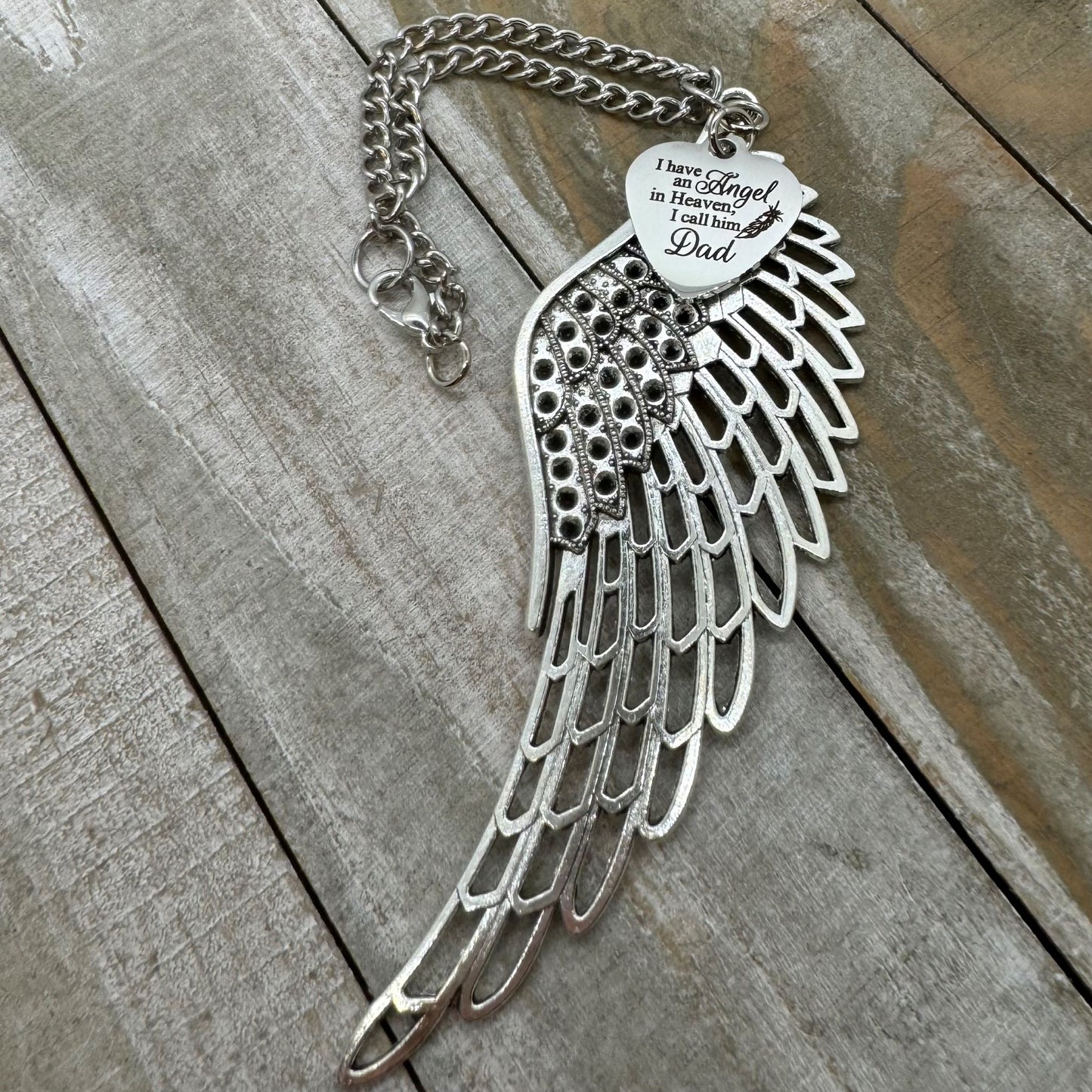 I Have An Angel In Heaven I Call Him Dad Angel Wing Feather Rear View Mirror Car Charm, Dad Memorial Gift