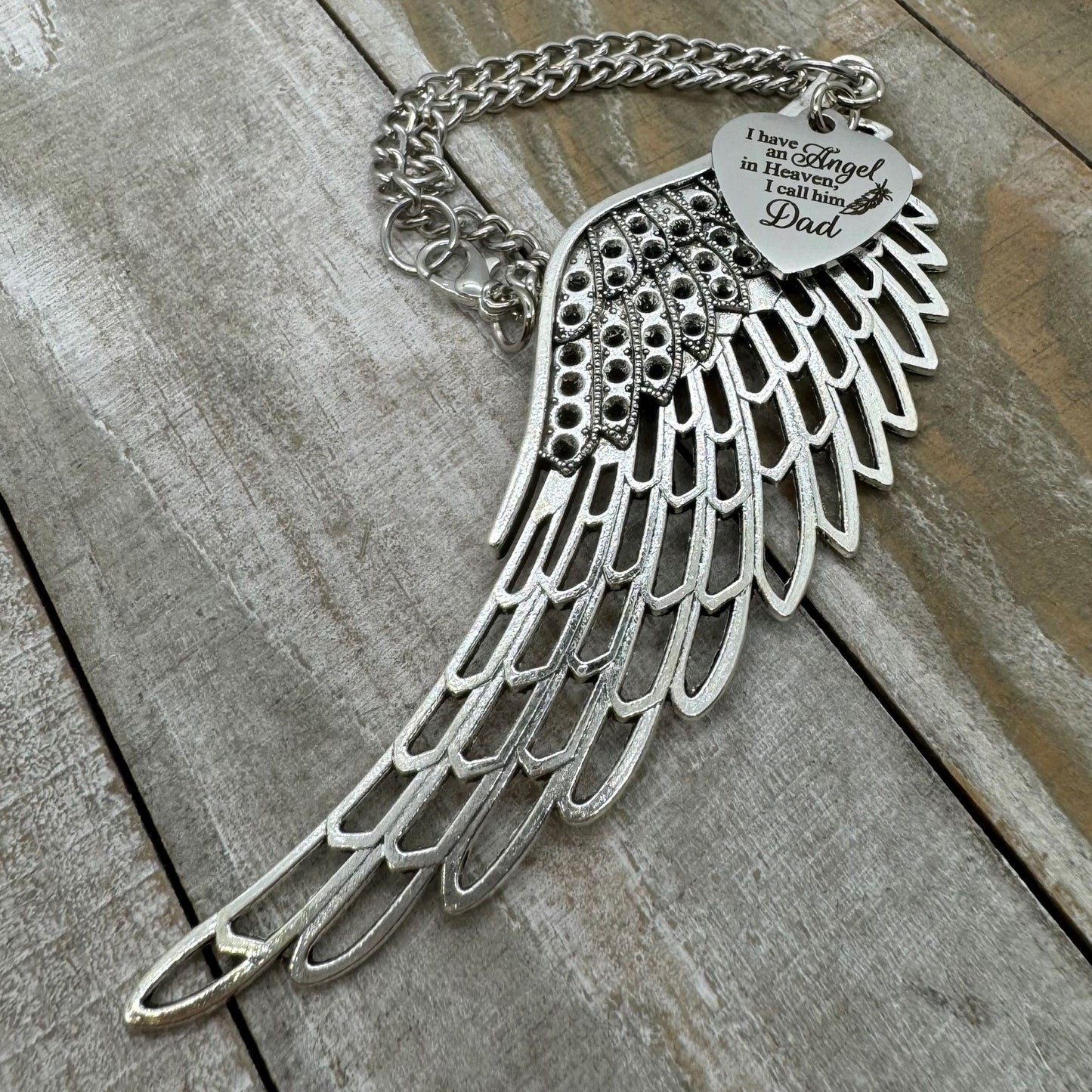 I Have An Angel In Heaven I Call Him Dad Angel Wing Feather Rear View Mirror Car Charm, Dad Memorial Gift