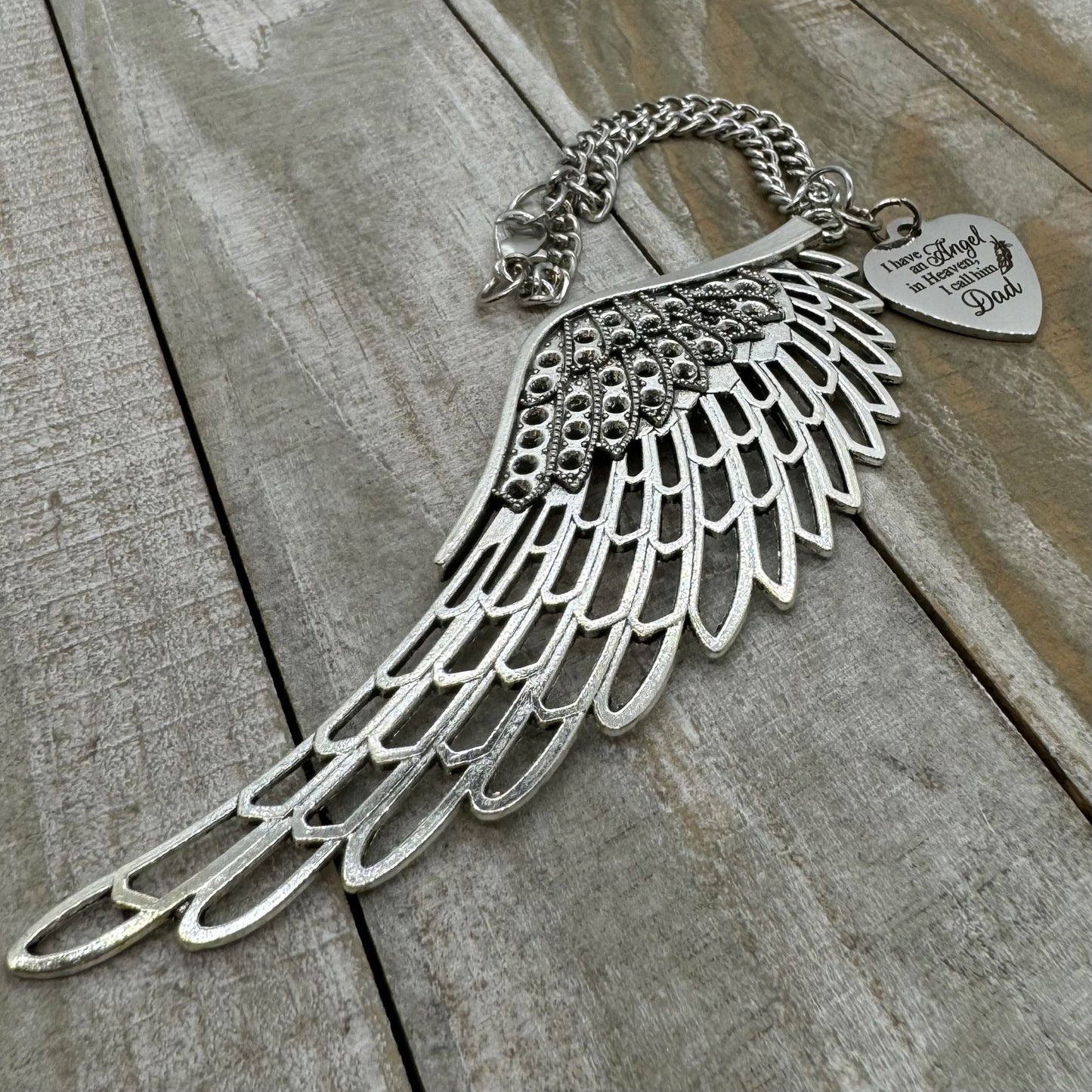 I Have An Angel In Heaven I Call Him Dad Angel Wing Feather Rear View Mirror Car Charm, Dad Memorial Gift