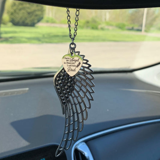 I Have An Angel In Heaven I Call Him Dad Angel Wing Feather Rear View Mirror Car Charm, Dad Memorial Gift