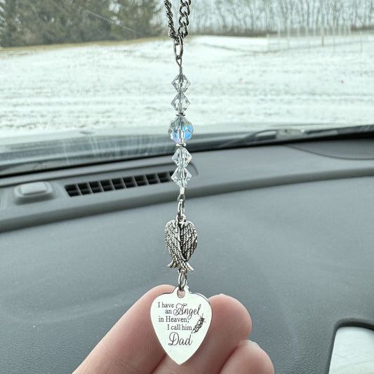 Dad Memorial Car Charm, I Have An Angel In Heaven I Call Him Dad, Crystal Beaded Suncatcher Car Charm, Dad Memorial Gift