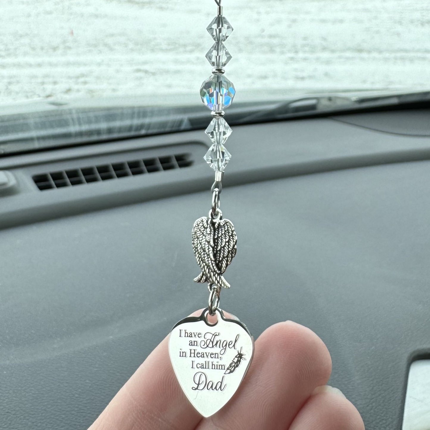 Dad Memorial Car Charm, I Have An Angel In Heaven I Call Him Dad, Crystal Beaded Suncatcher Car Charm, Dad Memorial Gift