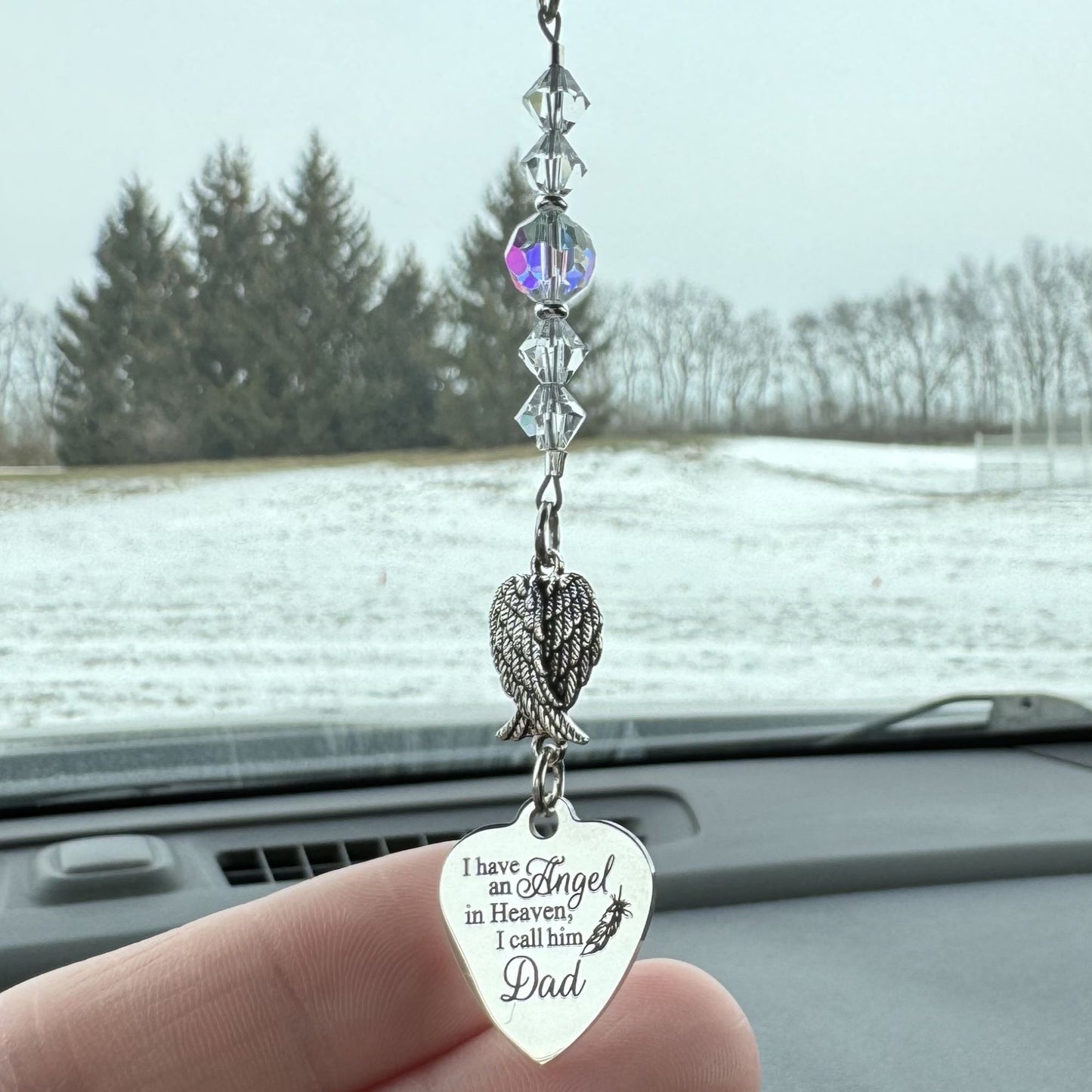 Dad Memorial Car Charm, I Have An Angel In Heaven I Call Him Dad, Crystal Beaded Suncatcher Car Charm, Dad Memorial Gift
