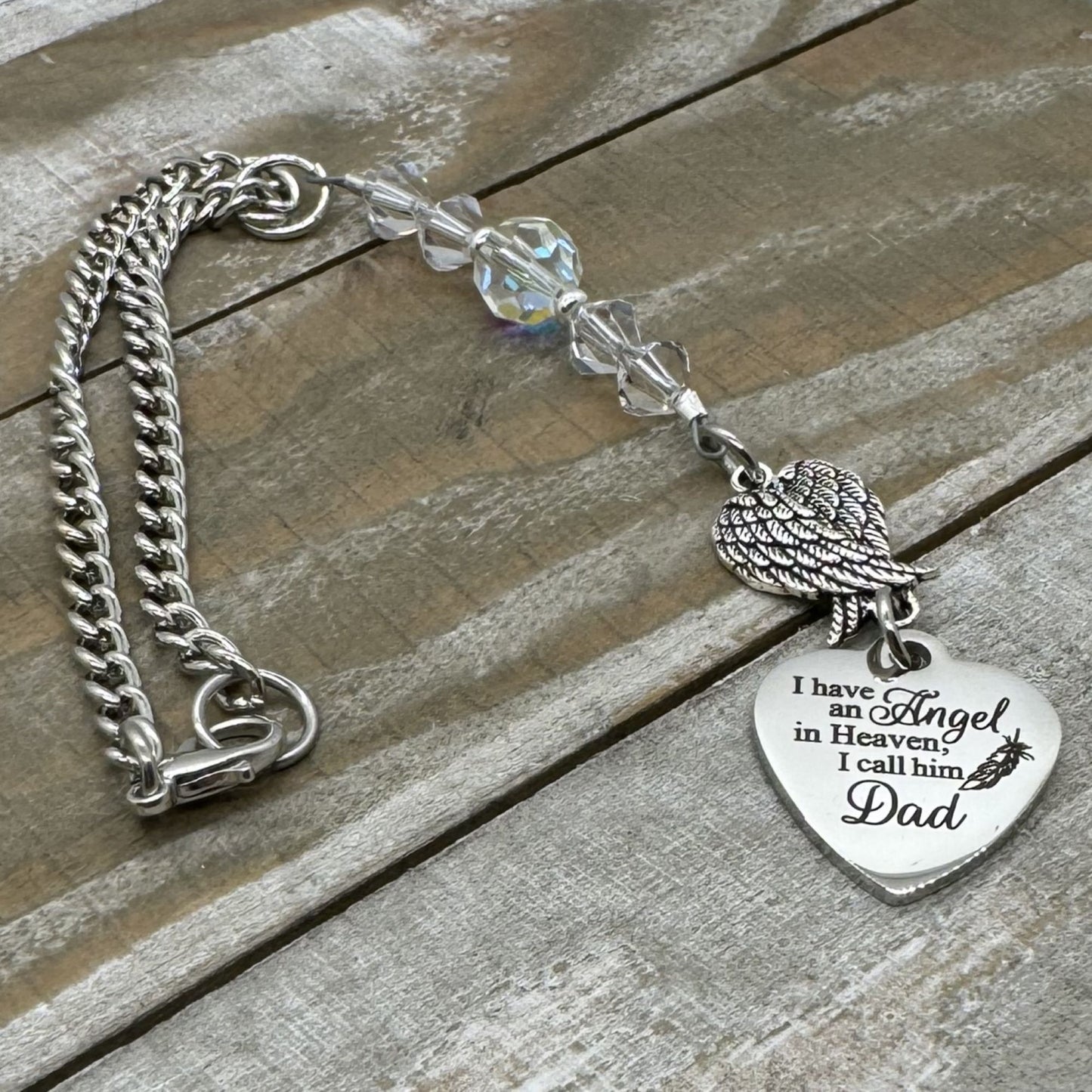 Dad Memorial Car Charm, I Have An Angel In Heaven I Call Him Dad, Crystal Beaded Suncatcher Car Charm, Dad Memorial Gift