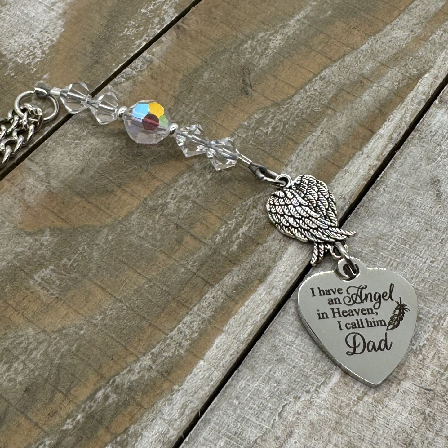 Dad Memorial Car Charm, I Have An Angel In Heaven I Call Him Dad, Crystal Beaded Suncatcher Car Charm, Dad Memorial Gift