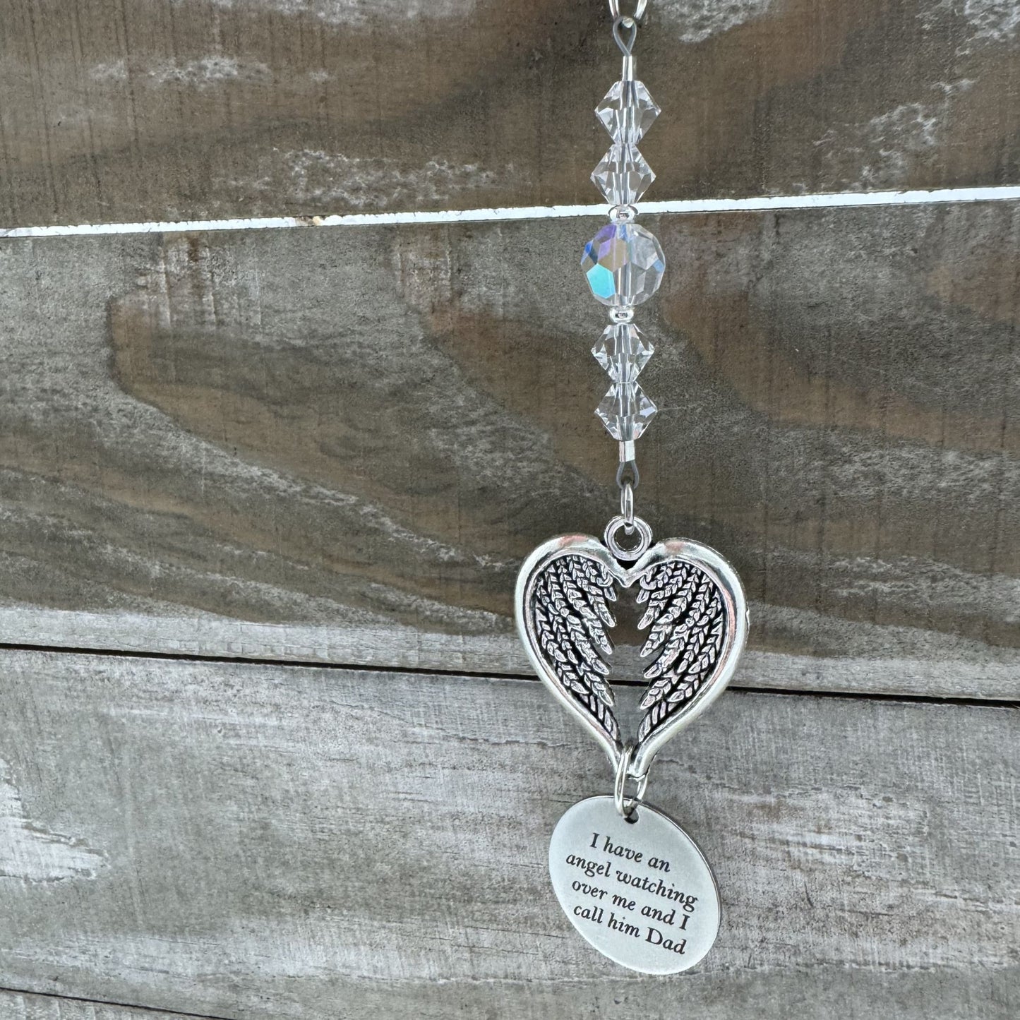 I Have An Angel Watching Over Me And I Call Him Dad, Crystal Beaded Suncatcher Car Charm, Dad Memorial Gift