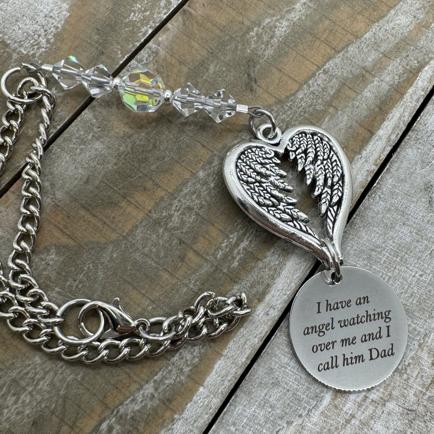 I Have An Angel Watching Over Me And I Call Him Dad, Crystal Beaded Suncatcher Car Charm, Dad Memorial Gift