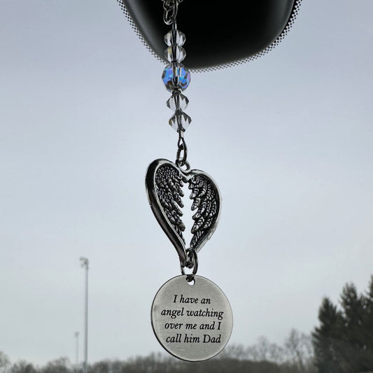I Have An Angel Watching Over Me And I Call Him Dad, Crystal Beaded Suncatcher Car Charm, Dad Memorial Gift