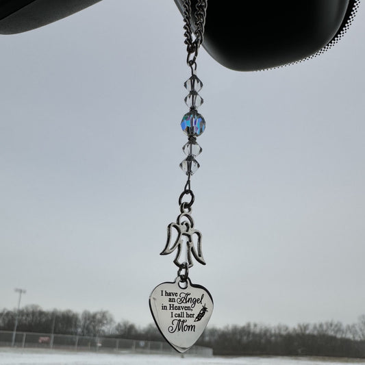 I Have An Angel In Heaven I Call Her Mom, Crystal Beaded Suncatcher Car Charm, Mom Memorial Gift