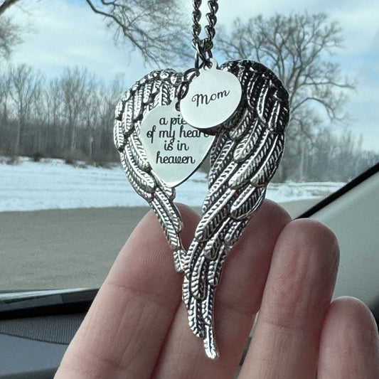 A Piece Of My Heart Is In Heaven Mom Memorial Angel Wings Car Charm