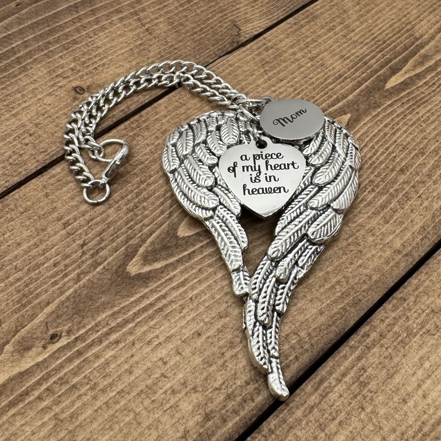 A Piece Of My Heart Is In Heaven Mom Memorial Angel Wings Car Charm