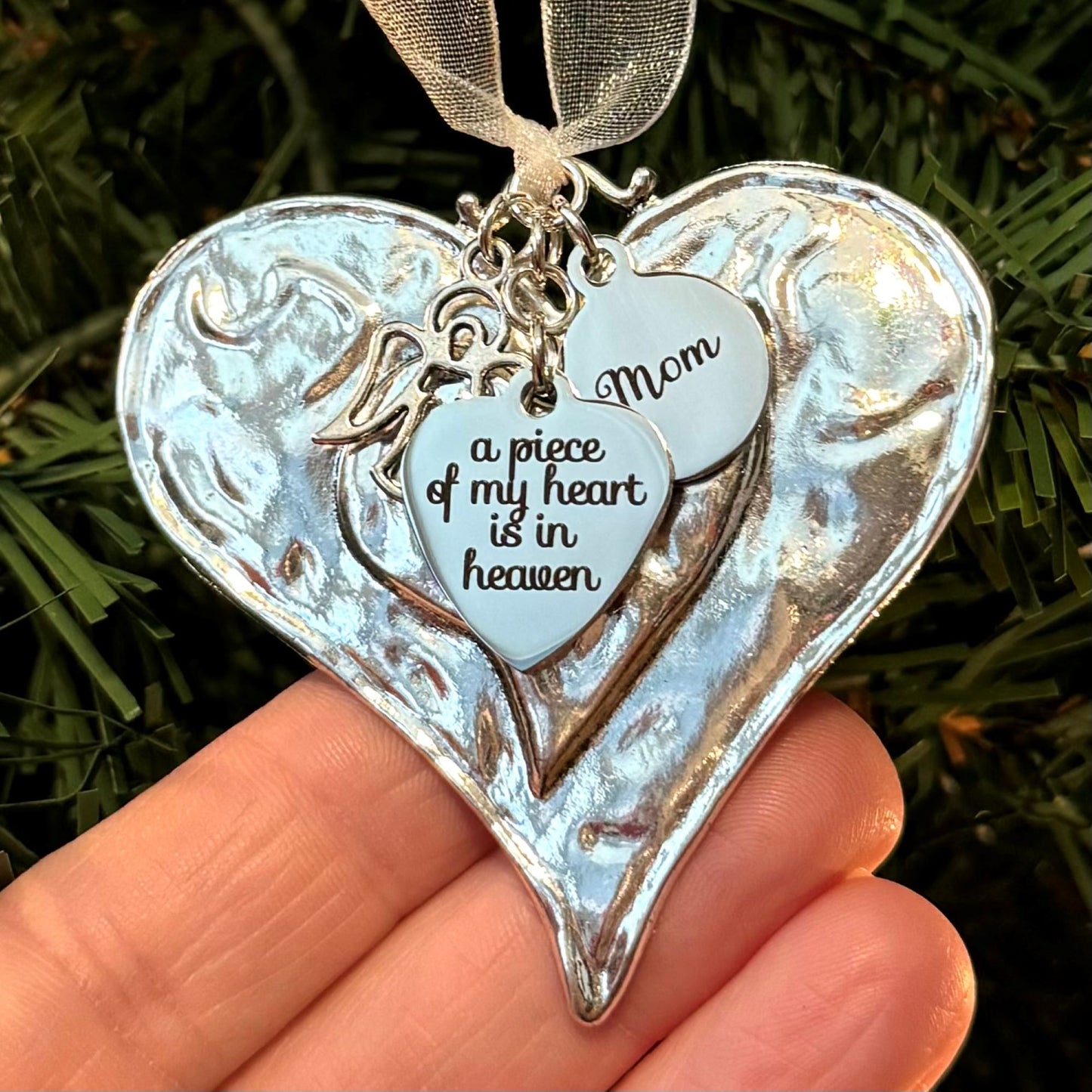 A Piece Of My Heart Is In Heaven Mom Heart Christmas Ornament, Mom Memorial Gift