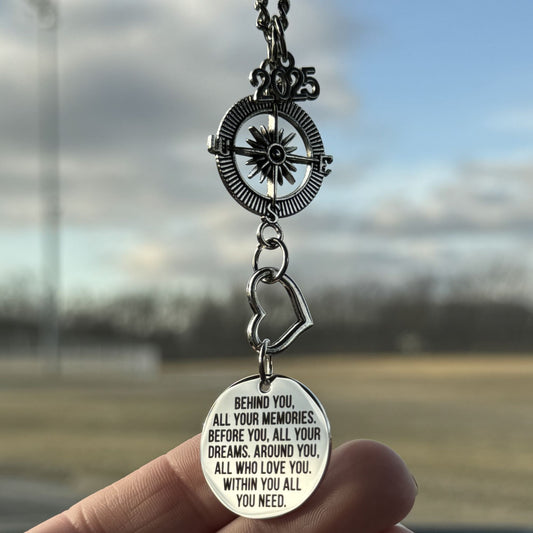 Behind You All Your Memories Compass Year Rearview Mirror Car Charm, Graduation Gift