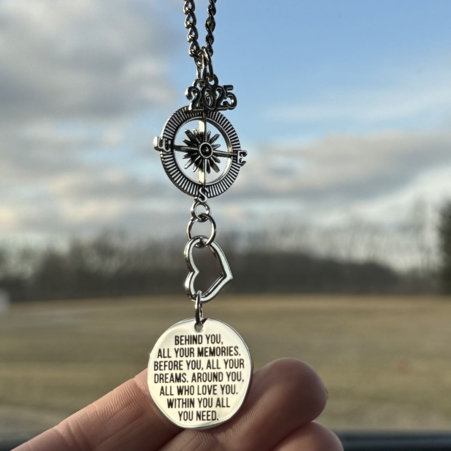 Behind You All Your Memories Compass Year Rearview Mirror Car Charm, Graduation Gift