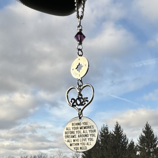 Behind you All Your Dreams Custom Birthstone Crystal Year Rearview Mirror Car Charm, Graduation Gift