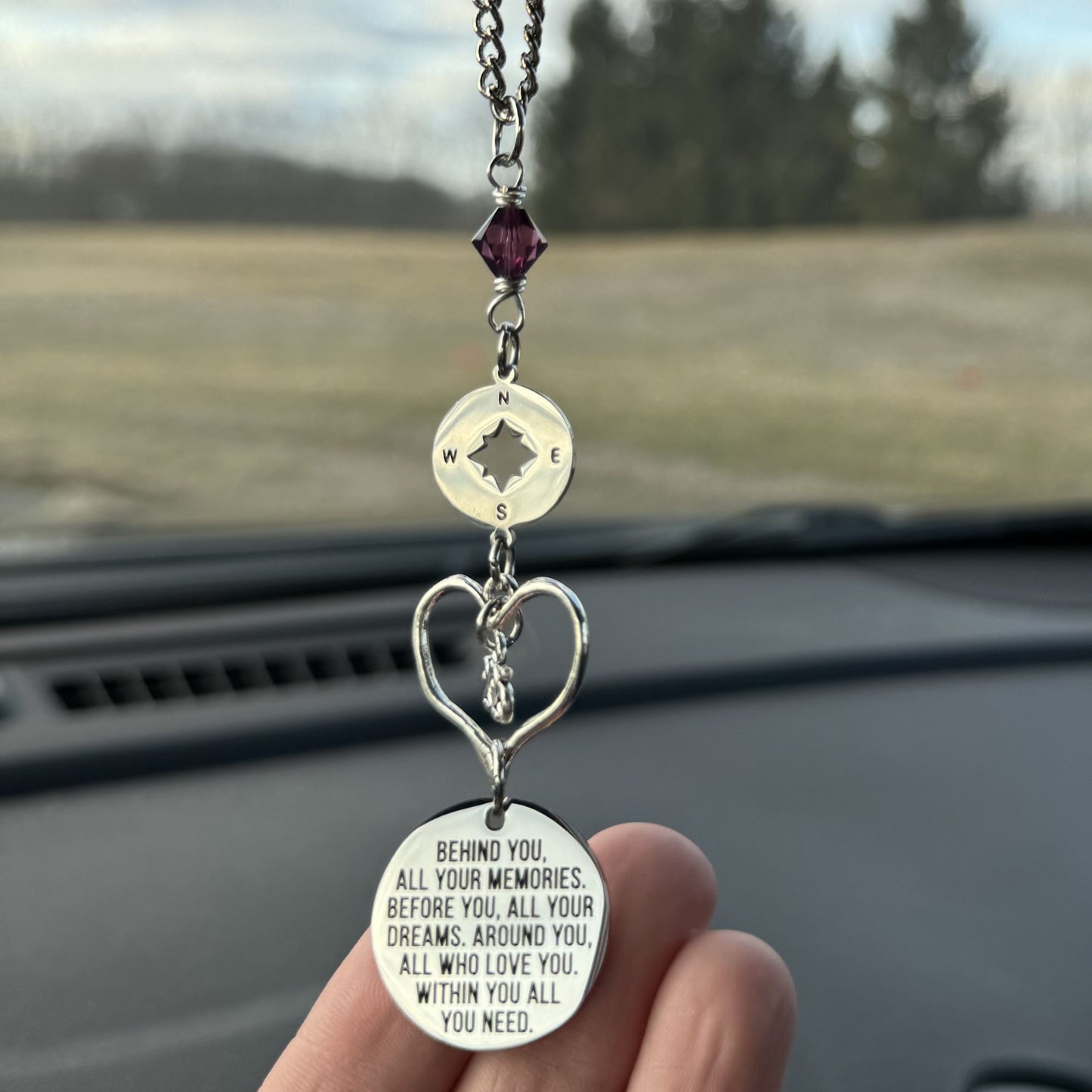 Behind you All Your Dreams Custom Birthstone Crystal Year Rearview Mirror Car Charm, Graduation Gift