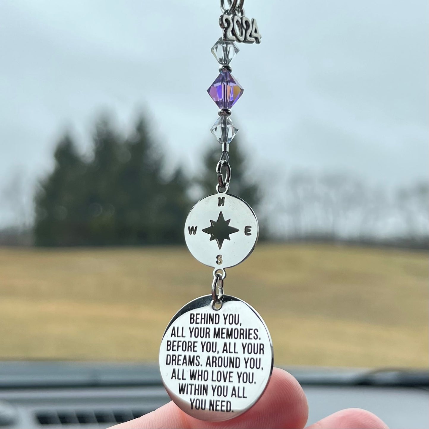 Custom Birthstone Crystal Year Graduation Car Charm, Behind You All Your Memories Before You All Your Dreams