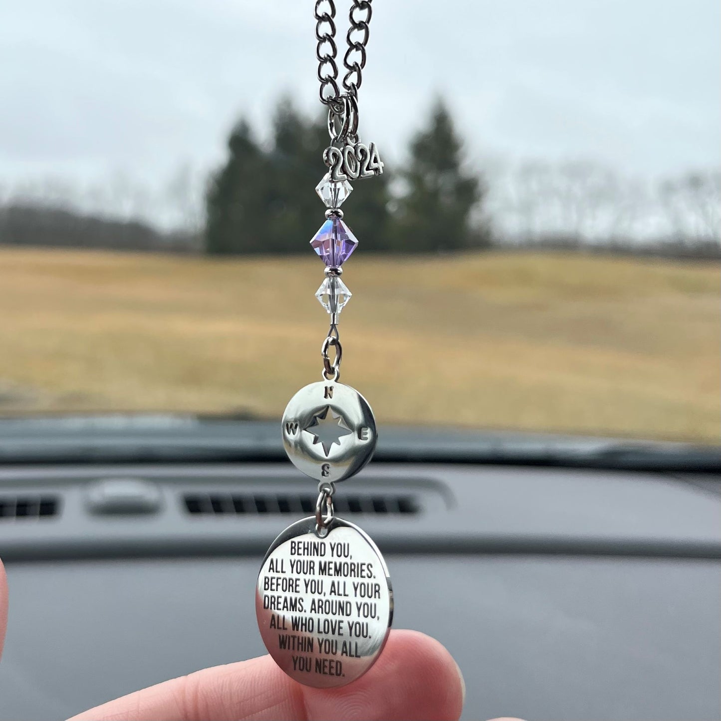 Custom Birthstone Crystal Year Graduation Car Charm, Behind You All Your Memories Before You All Your Dreams