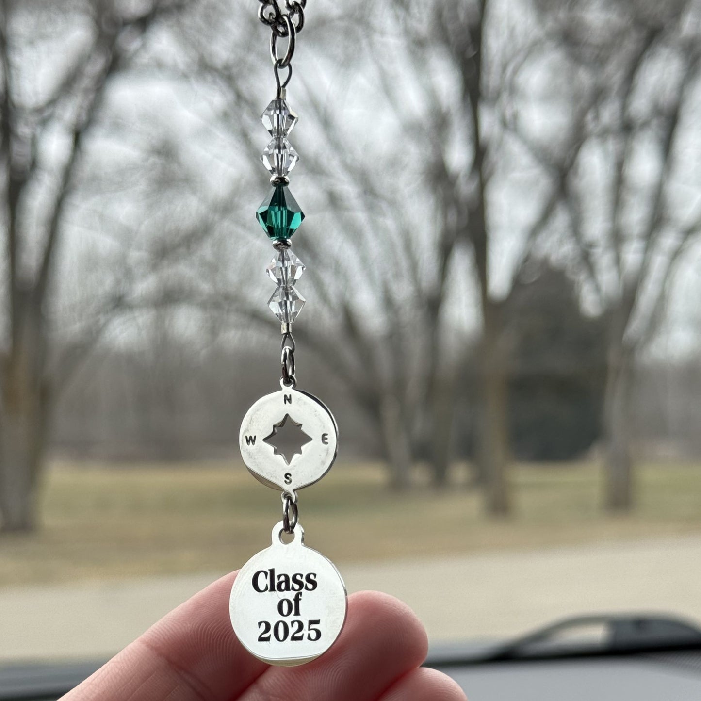 Class Of 2025 Compass Custom Birthstone Crystal Suncatcher Car Charm, High School College Graduation Gift For Her