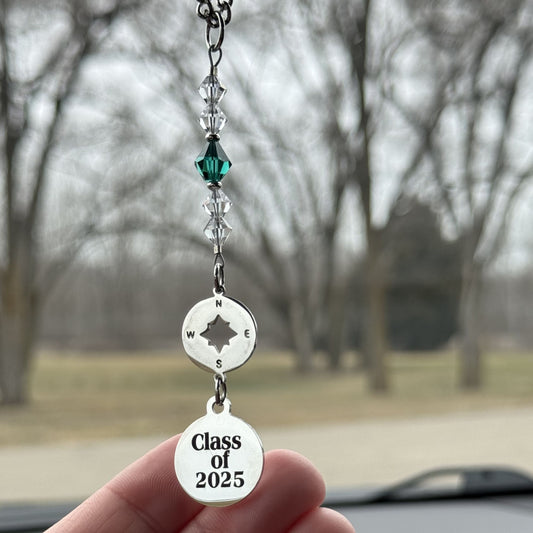 Class Of 2025 Compass Custom Birthstone Crystal Suncatcher Car Charm, High School College Graduation Gift For Her