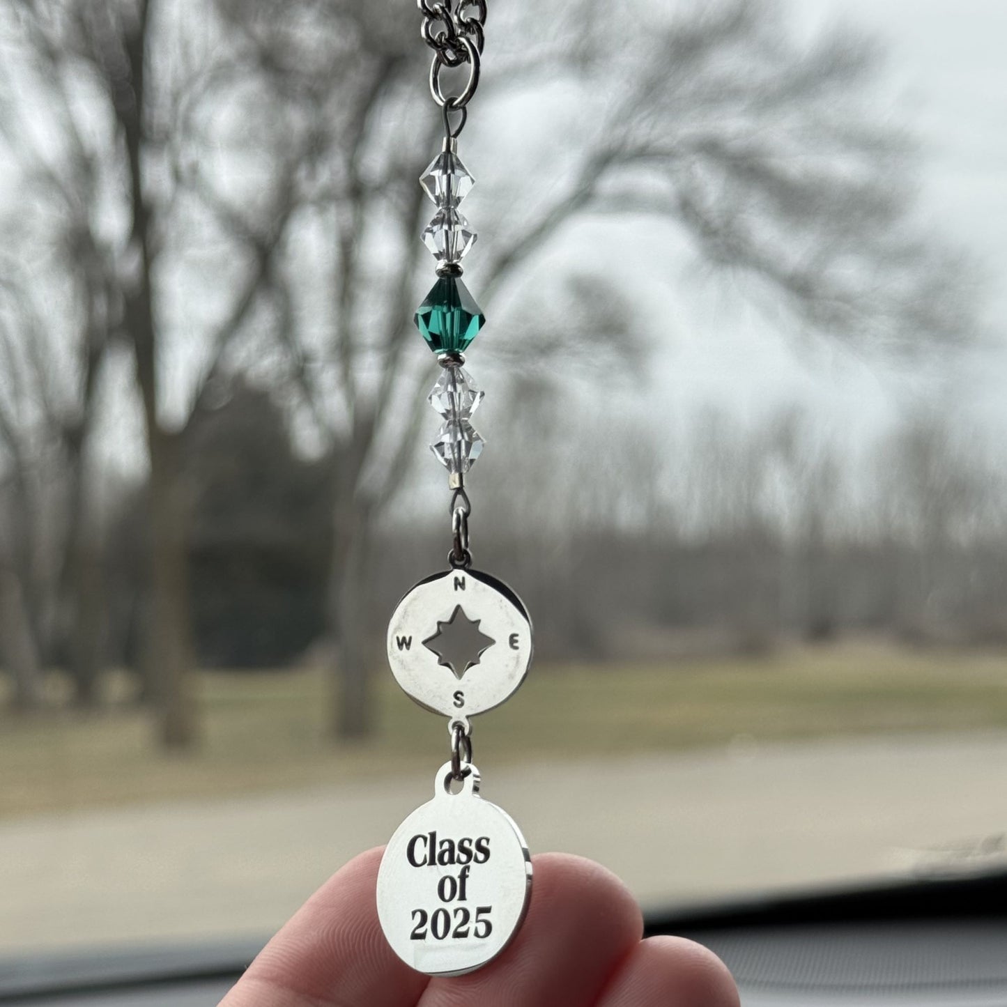 Class Of 2025 Compass Custom Birthstone Crystal Suncatcher Car Charm, High School College Graduation Gift For Her