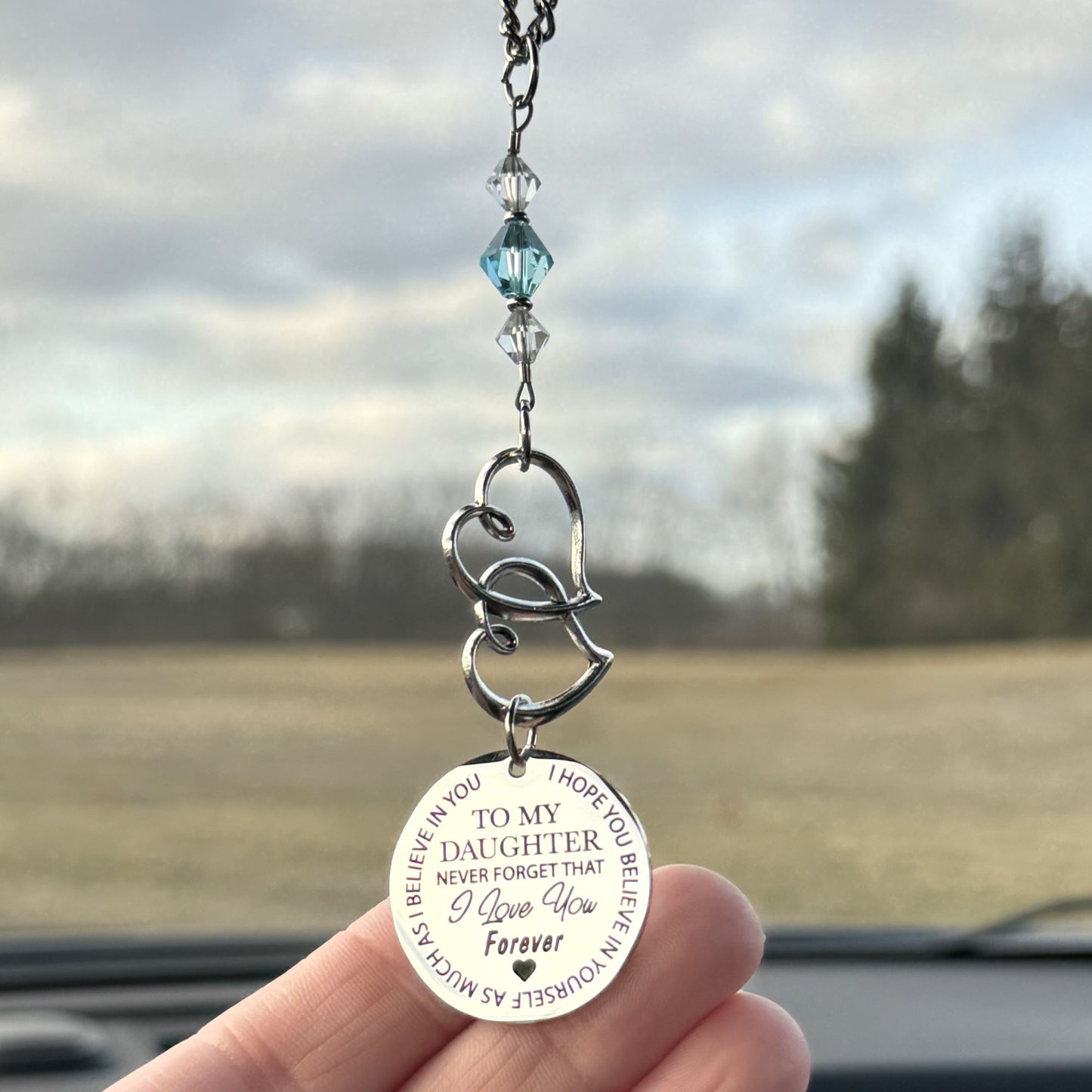 Daughter Car Charm, To My Daughter Never Forget I Love You Forever Custom Birthstone Crystal Rearview Car Charm Gift