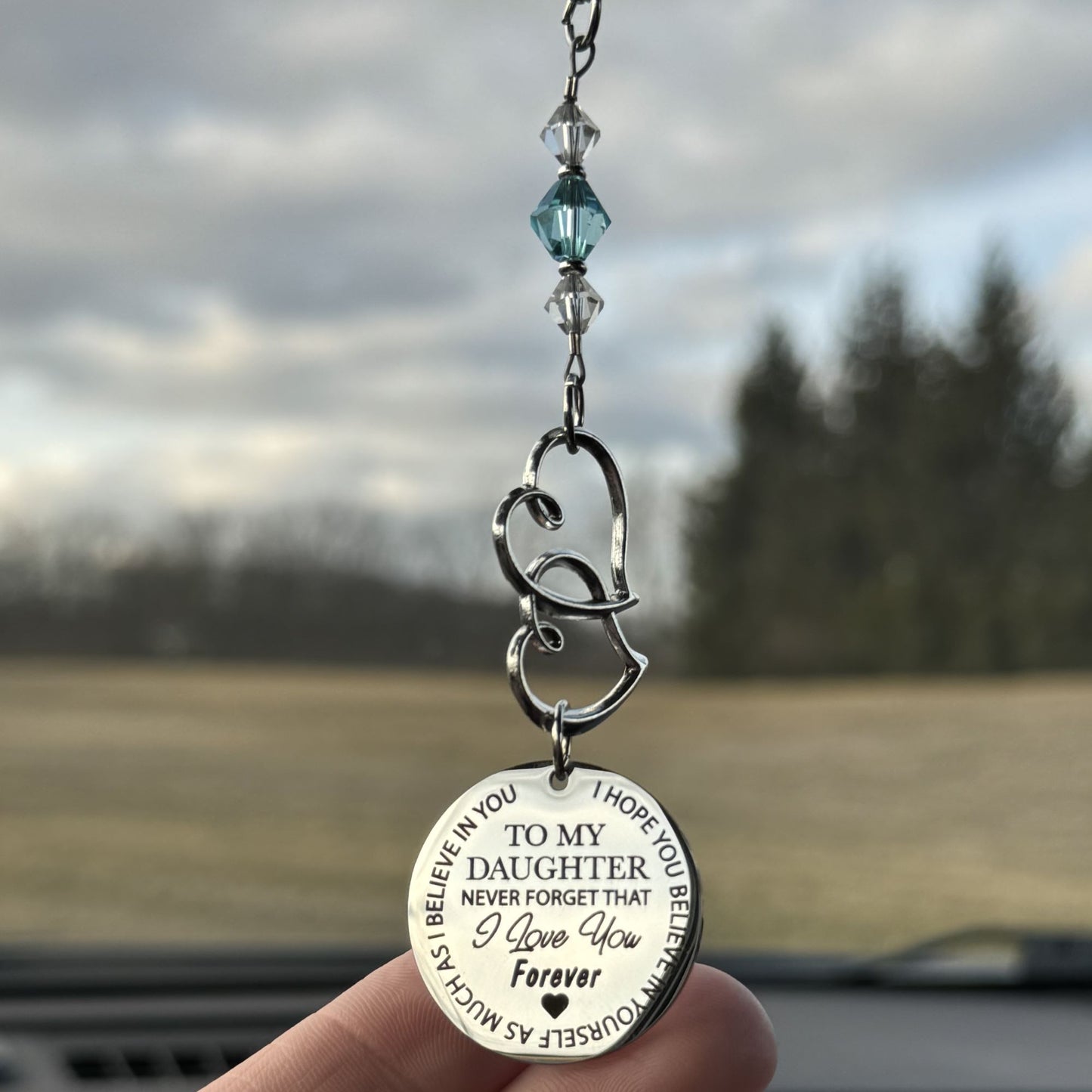 Daughter Car Charm, To My Daughter Never Forget I Love You Forever Custom Birthstone Crystal Rearview Car Charm Gift
