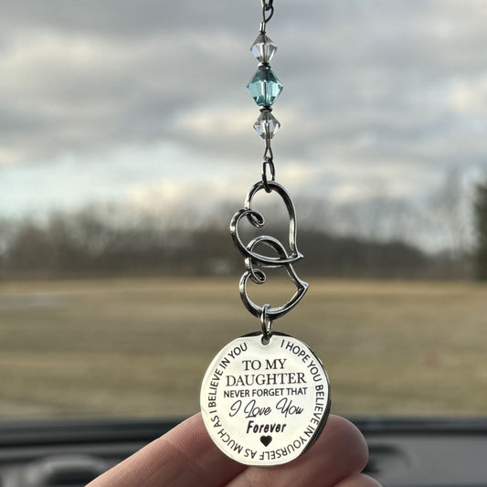 Daughter Car Charm, To My Daughter Never Forget I Love You Forever Custom Birthstone Crystal Rearview Car Charm Gift