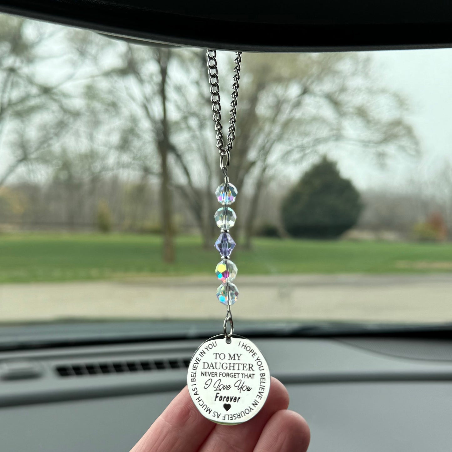 Custom Birthstone Crystal Suncatcher Daughter Rear View Mirror Char Charm, To My Daughter Never Forget That I Love You Forever