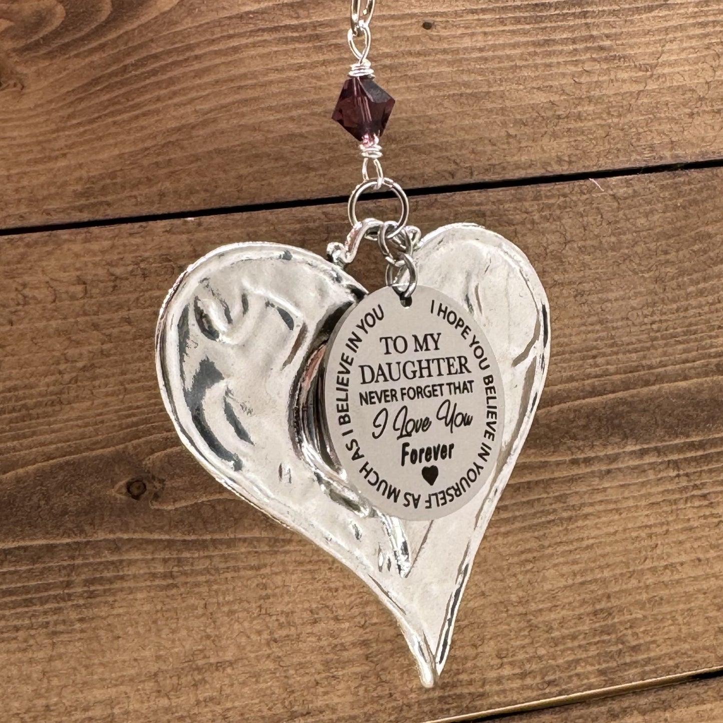 Personalized Birthstone Crystal Daughter Heart Ornament, To My Daughter Never Forget I Love You Forever