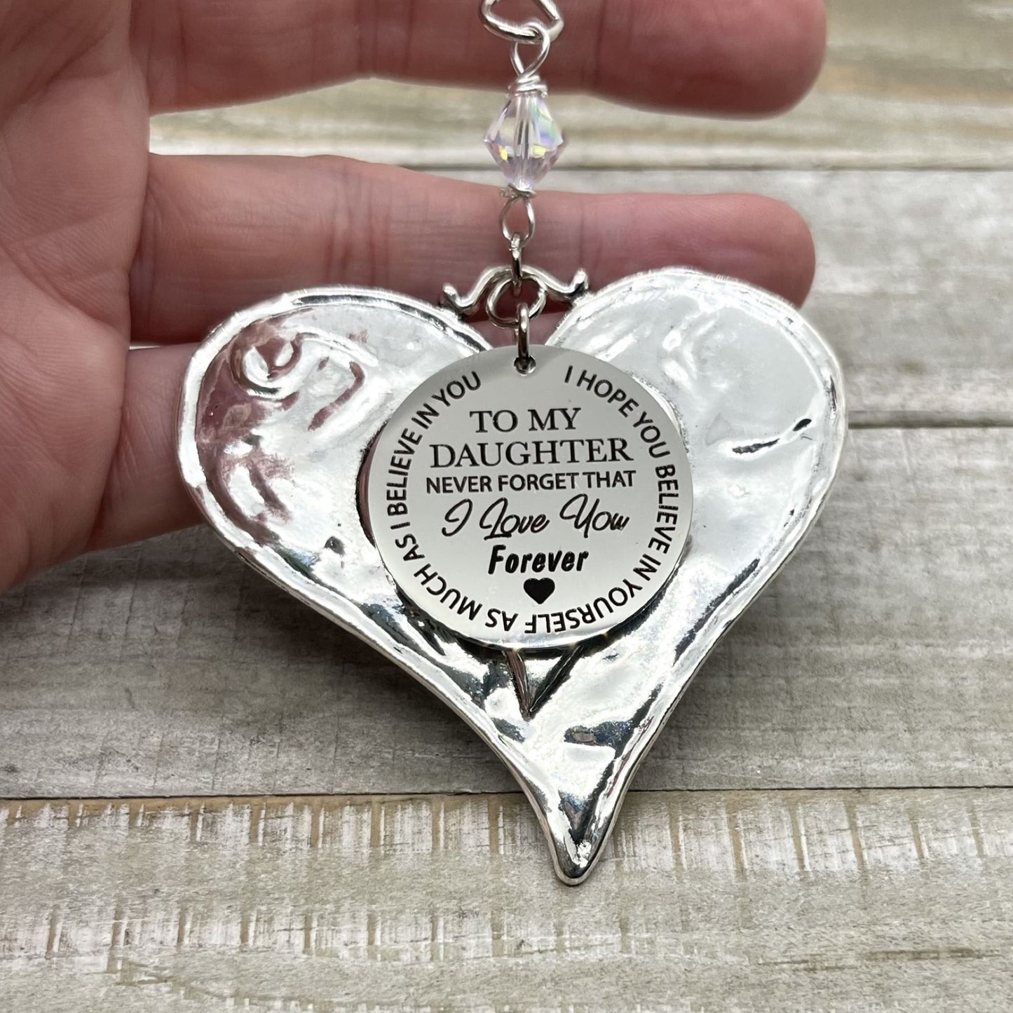 Personalized Birthstone Crystal Daughter Heart Ornament, To My Daughter Never Forget I Love You Forever