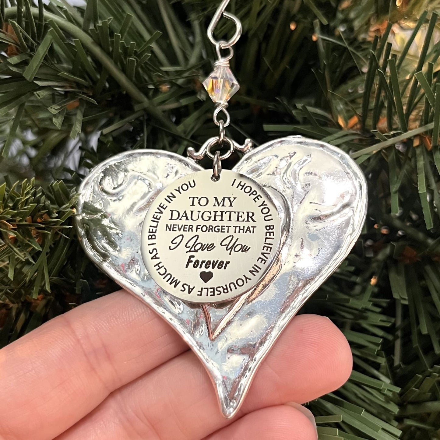 Personalized Birthstone Crystal Daughter Heart Ornament, To My Daughter Never Forget I Love You Forever