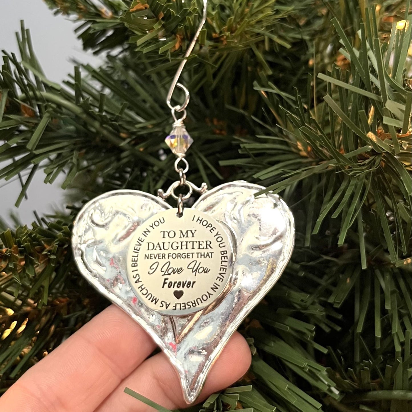 Personalized Birthstone Crystal Daughter Heart Ornament, To My Daughter Never Forget I Love You Forever