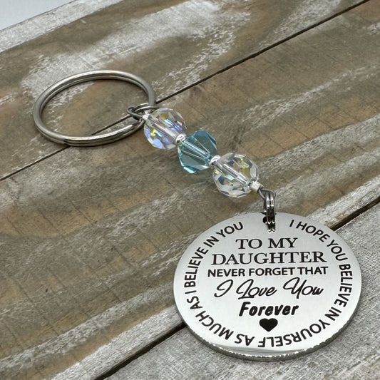 Custom Birthstone Crystal Beaded Daughter Keychain, Inspirational Daughter Gift
