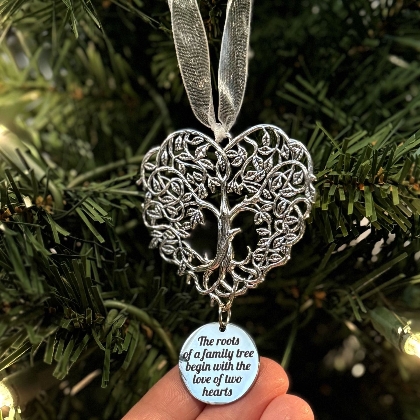 The Roots Of A Family Tree Begin With The Love Of Two Hearts Tree Of Life Christmas Ornament Gift, Bridal Shower Wedding Gift