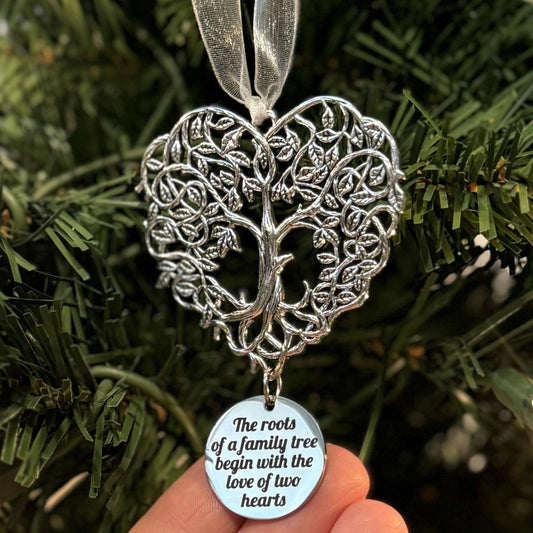 The Roots Of A Family Tree Begin With The Love Of Two Hearts Tree Of Life Christmas Ornament Gift, Bridal Shower Wedding Gift