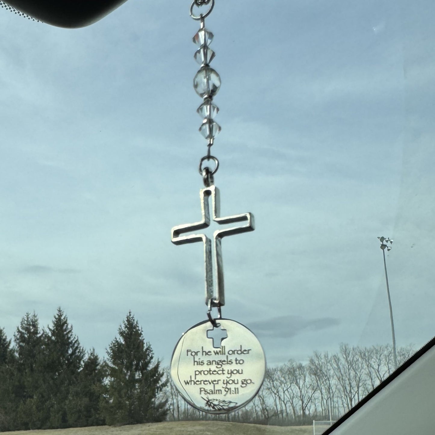 For He Will Order His Angel To Protect You Cross Suncatcher Car Charm Gift