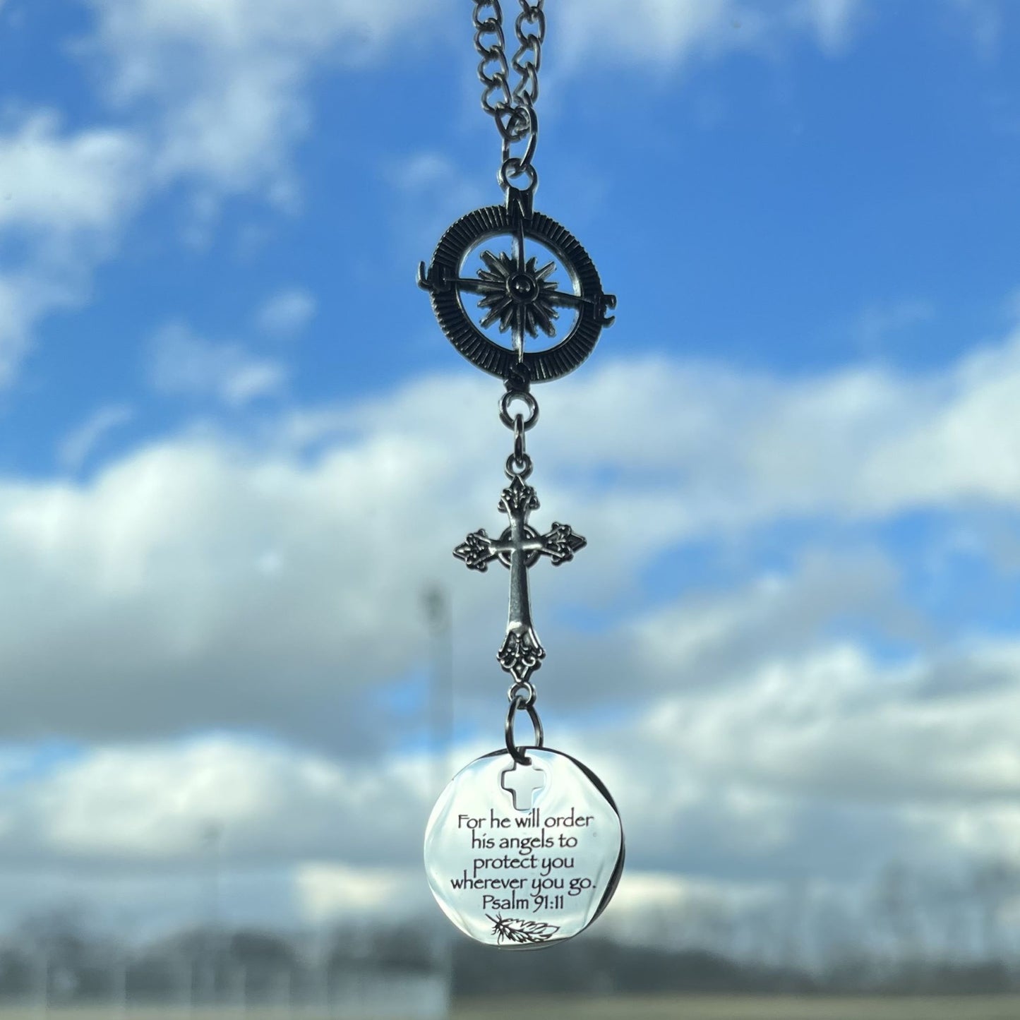 Cross Rearview Mirror Car Charm, For He Will Order His Angels To Protect You Wherever You Will Go